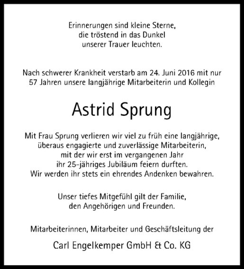  Traueranzeige für Astrid Sprung vom 02.07.2016 aus Westfälische Nachrichten