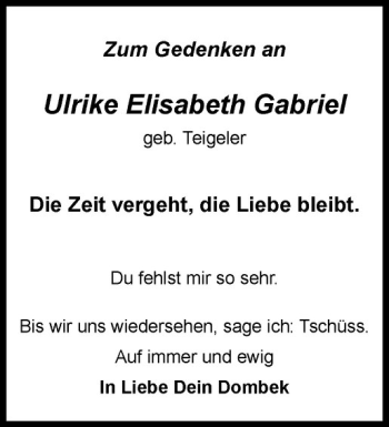 Anzeige von Ulrike Elisabeth Gabriel von Westfälische Nachrichten