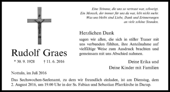 Anzeige von Rudolf Graes von Westfälische Nachrichten