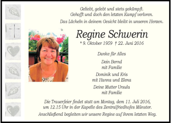 Anzeige von Regine Schwerin von Westfälische Nachrichten