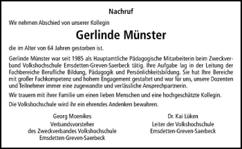 Anzeige von Gerlinde Münster von Westfälische Nachrichten