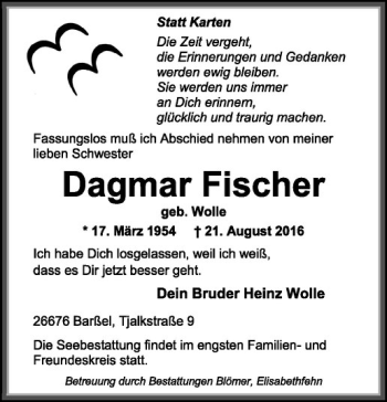 Anzeige von Dagmar Fischer von Westfälische Nachrichten