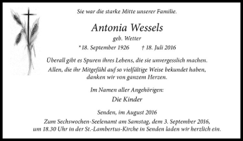 Anzeige von Antonia Wessels von Westfälische Nachrichten