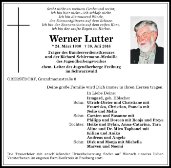 Anzeige von Werner Lutter von Westfälische Nachrichten