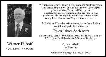 Anzeige von Werner Eithoff von Westfälische Nachrichten