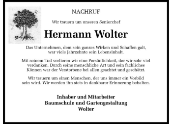 Anzeige von Hermann Wolter von Westfälische Nachrichten