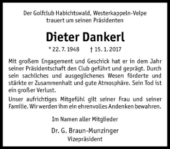 Anzeige von Dieter Dankerl von Westfälische Nachrichten