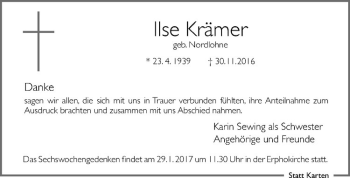 Anzeige von Ilse Krämer von Westfälische Nachrichten