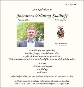 Anzeige von Johannes Brüning-Sudhoff von Westfälische Nachrichten