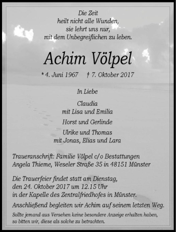 Anzeige von Achim Völpel von Westfälische Nachrichten