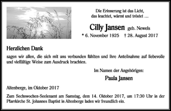 Anzeige von Cilly Jansen von Westfälische Nachrichten