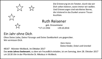 Anzeige von Ruth Reisener von Westfälische Nachrichten