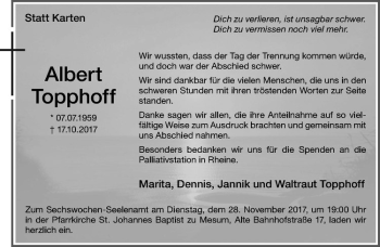 Anzeige von Albert Topphoff von Westfälische Nachrichten