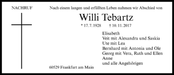 Anzeige von Willi Tebartz von Westfälische Nachrichten