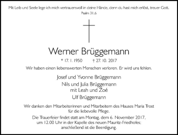 Anzeige von Werner Brüggemann von Westfälische Nachrichten