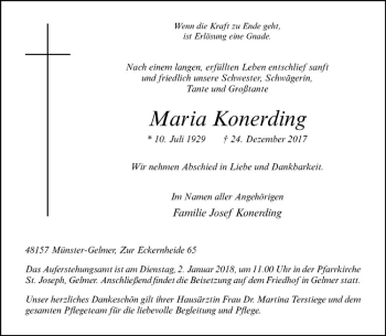 Anzeige von Maria Konerding von Westfälische Nachrichten