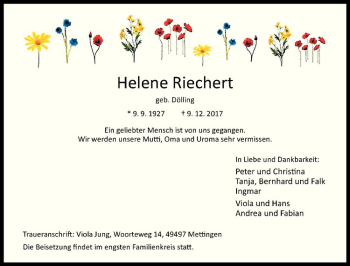 Anzeige von Helene Riechert von Westfälische Nachrichten