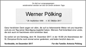 Anzeige von Werner Pölking von Westfälische Nachrichten