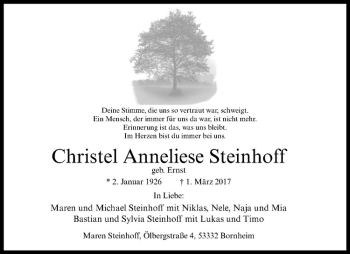 Anzeige von Christel Anneliese Steinhoff von Westfälische Nachrichten