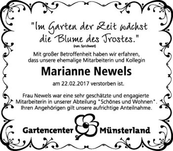 Anzeige von Marianne Newels von Westfälische Nachrichten