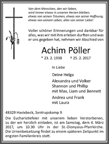 Anzeige von Achim Pöller von Westfälische Nachrichten