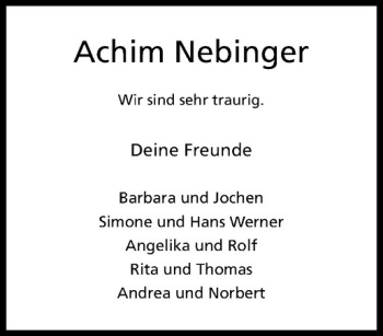 Anzeige von Achim Nebinger von Westfälische Nachrichten