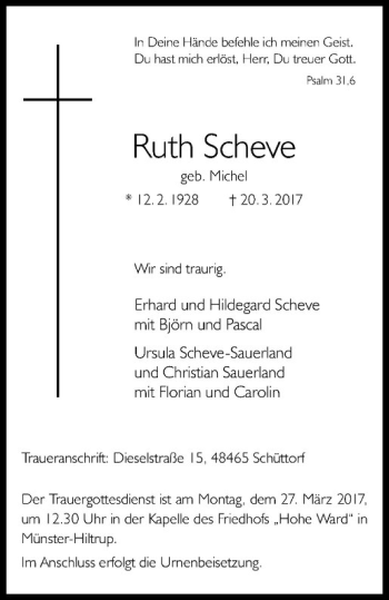 Anzeige von Ruth Scheve von Westfälische Nachrichten