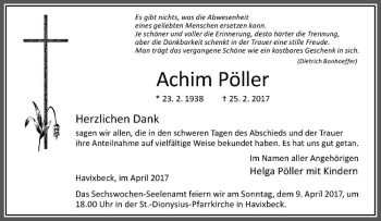 Anzeige von Achim Pöller von Westfälische Nachrichten