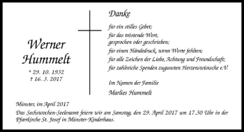 Anzeige von Werner Hummelt von Westfälische Nachrichten