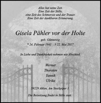 Anzeige von Gisela Pähler von der Holte von Westfälische Nachrichten