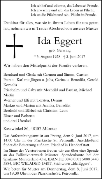 Anzeige von Ida Eggert von Westfälische Nachrichten