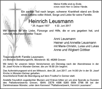 Anzeige von Heinrich Leusmann von Westfälische Nachrichten