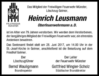 Anzeige von Heinrich Leusmann von Westfälische Nachrichten