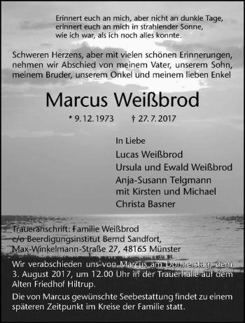 Anzeige von Marcus Weißbrod von Westfälische Nachrichten