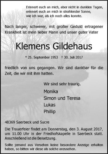 Anzeige von Klemens Gildehaus von Westfälische Nachrichten