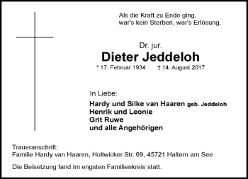 Anzeige von Dieter Jeddeloh von Westfälische Nachrichten