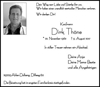 Anzeige von Dirk Thöne von Westfälische Nachrichten