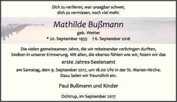 Anzeige von Mathilde Bußmann von Westfälische Nachrichten