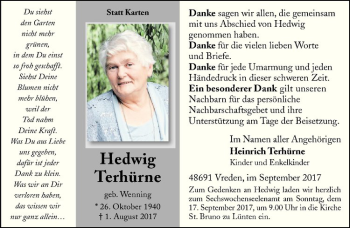 Anzeige von Hedwig Terhürne von Westfälische Nachrichten