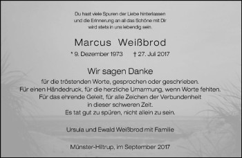 Anzeige von Marcus Weißbrod von Westfälische Nachrichten