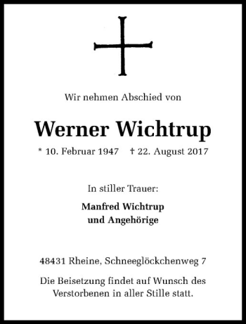 Anzeige von Werner Wichtrup von Westfälische Nachrichten