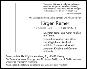 Anzeige von Jürgen Remer von Westfälische Nachrichten