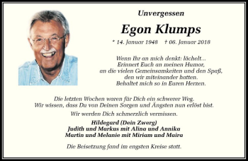 Anzeige von Egon Klumps von Westfälische Nachrichten