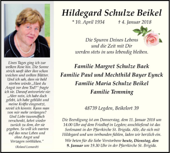 Anzeige von Hildegard Schulze Beikel von Westfälische Nachrichten