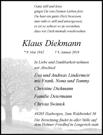 Anzeige von Klaus Dieckmann von Westfälische Nachrichten