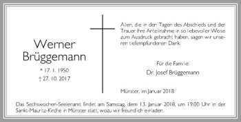 Anzeige von Werner Brüggemann von Westfälische Nachrichten