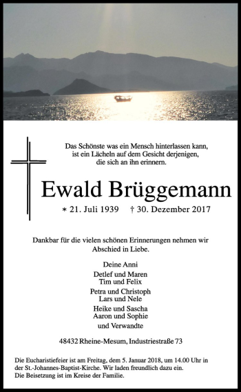 Anzeige von Ewald Brüggemann von Westfälische Nachrichten