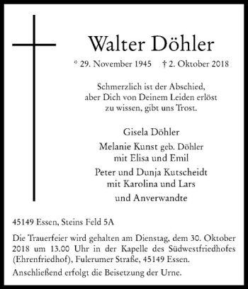 Anzeige von Walter Döhler von Westfälische Nachrichten