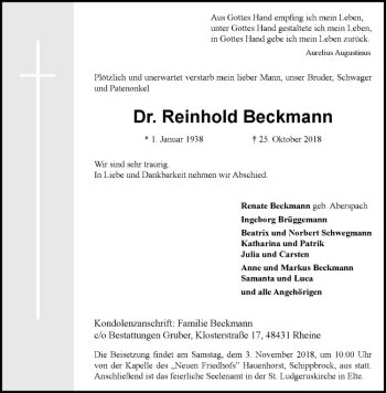 Anzeige von Reinhold Beckmann von Westfälische Nachrichten