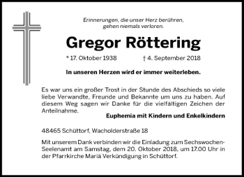 Anzeige von Gregor Röttering von Westfälische Nachrichten